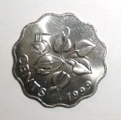 $1.73 • Buy 1999 Swaziland 5 Cents, Arum Lily, Flower Plant Scalloped Coin