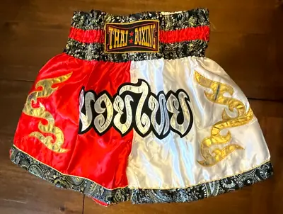 Vintage Muay Thai Boxing Kickboxing Shorts Black White Red XXL • $29.99