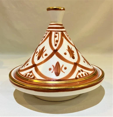 $25 • Buy  Chabi Chic Moroccan Tagine Hand Painted Red Pattern And Gold Rim 