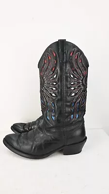 Vintage Acme Mens Cowboy Boots In Black With Embroidered Eagle Size EU41/US8.5EW • $375