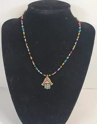 MICHAL GOLAN 24k Electroplated Over Brass Glass Hamsa Pendant Necklace 15-19in • $90