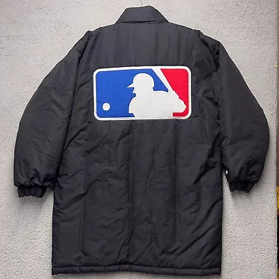 MLB Puffer Jacket Mens Large Black Umpire Ump Majestic Puffer Long Vintage • $189.95