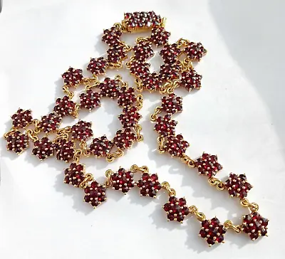 Vintage Gilt Sterling Silver 900 Women's Jewelry Necklace Czech Bohemian Garnet • $605