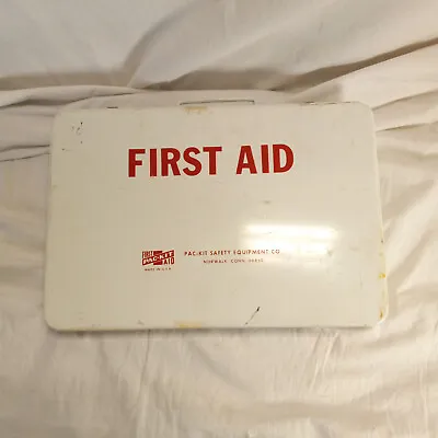 Vintage PAC-KIT SAFETY EQUIPMENT CO. First Aid Kit Metal Case With Contents USA • $69.99