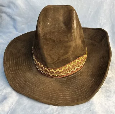 Vintage Cowboy Western Hat By YA Dark Brown Faux Suede Size L 7 1/4- 7 3/8 • $28.88