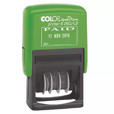 COLOP S260/L2 Green Line Text And Date Stamp PAID GLS260L2 • £16.55