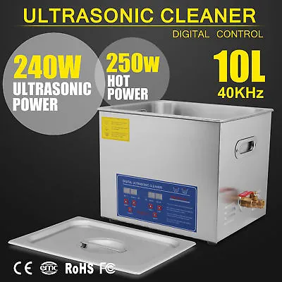 Stainless Steel 10 L Liter Industry Heated Ultrasonic Cleaner Heater W/Timer • $608.94