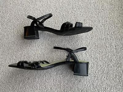 BNWT - Marco Tozzi - Womens Sandals - Size 7 - Black Leather - 1.5 Inch Heel • £6.99