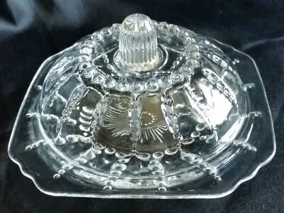 Vintage Federal Glass Columbia Pattern Round Butter Dish With Beaded Top • $12.77