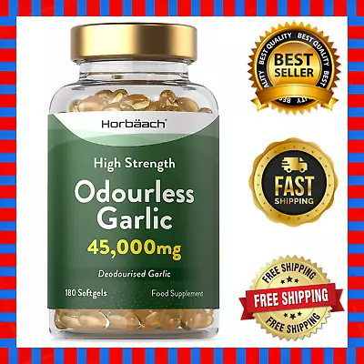 Odourless Garlic Oil 45000mg High Strength | 180 Capsules | Food Supplement • £10.49