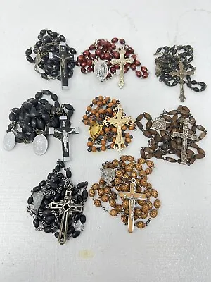 Vintage Lot 8 Rosary Wooden Beads  Crucifix  Medal Religious Catholic #4 • $43.74