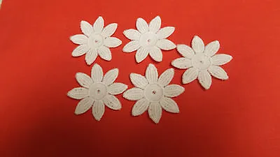 5pcs Iron On / Sew On White Guipure Lace Applique Daisy-Flower Motifs (4cm) • £2.99