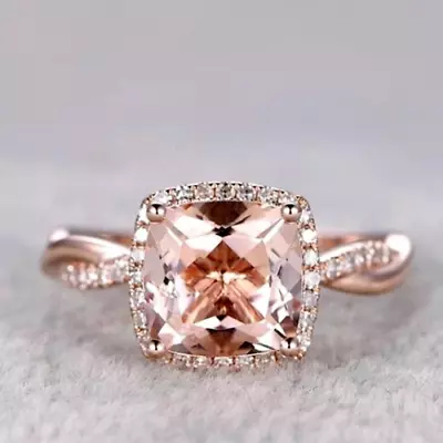 3Ct Cushion Cut Lab-Created Morganite Engagement Ring 14K Rose Gold Plated • $91.99