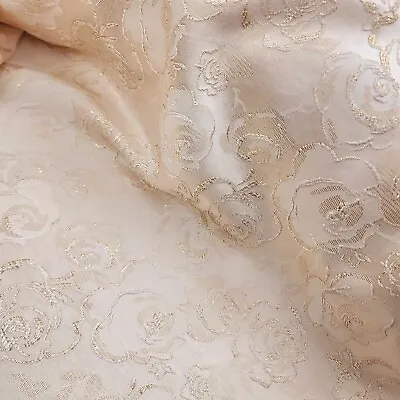 IVORY GOLD Embossed Printed 3D Floral Pattern Jacquard Fabric Sold By The Yard  • $21.49