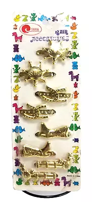 Vtg WESTERN THEME LITTLE GIRL HAIR BARRETTES=set Of 8=plastic/gold Tone=On Card • $15