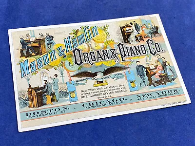 C.1885 Victorian Trade Card MASON & HAMLIN ORGAN & PIANO Co. Boston NY Chicago • $14