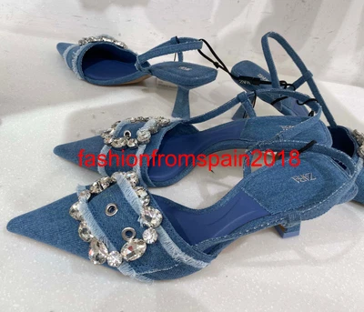 $77.77 • Buy Zara New Woman Denim Slingback Shoes With Buckle Rhinestone Blue 35-42 2230/210