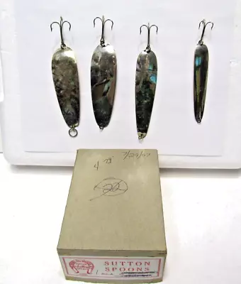 4 Original Sutton Spoon Fishing Lures Naples NY  2-06 1-38 1-74 W/ Box Top Only • $14.65