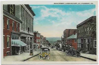 Laminated Reproduction Postcard Mount Pleasant PA Main Street Looking East • $5.95