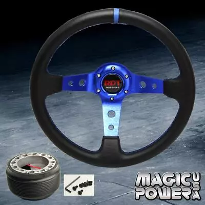 350mm Blue Deep Dish Steering Wheel & Hub Adapter For Acura Integra 90-93 DA • $50.59