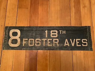 NY NYC BUS TROLLEY ROLL SIGN PRIMITIVE VINTAGE ART BROOKLYN 18th FOSTER AVENUE • $119.95