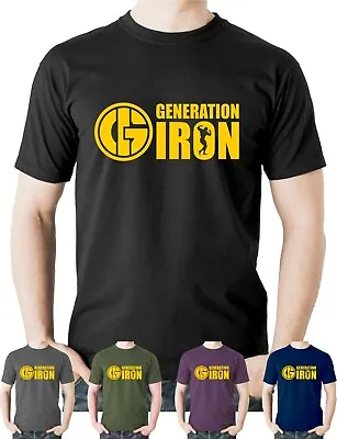 Generation Iron T-Shirt Tee Gym Body Building Arnold Schwarzenegger Mens Golds • £15.50