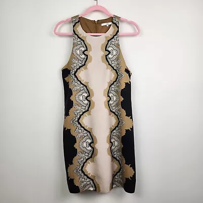 Tibi Dress Women 6 Brown Black Print Mini Shift Cocktail Silk Blend Quiet Luxury • $29.99