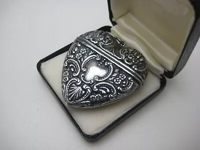 Vintage Sterling Silver Antique Repousse Heart Vesta Pendant Locket Keepsake • $95