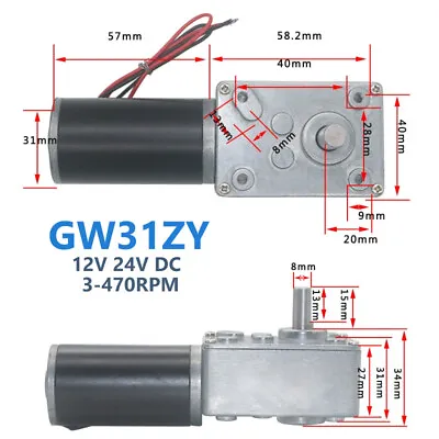 DC 12V 24V Worm Gear Motor 3-470 RPM High Torque Low Speed Gearbox Motor GW31ZY  • $3.85
