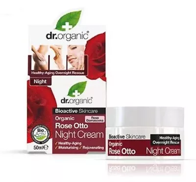 Dr. Organic Rose Otto Night Cream 50ml Healthy-Aging Overnight Rescue • £12.99