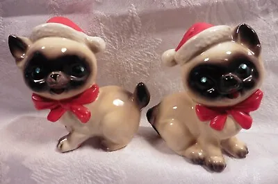 $20 • Buy VTG Kreiss Christmas Salt & Pepper Shakers~Pug Dogs Santa Hat's Rhinestone Eye's