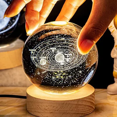 3D Crystal Ball Moon Planet Globe Table Lamp USB LED Night Light Home Decor Gift • $15.19