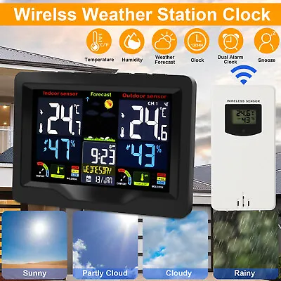 $36.48 • Buy Digital LCD Wireless Weather Station Clock Indoor Outdoor Thermometer Humidity