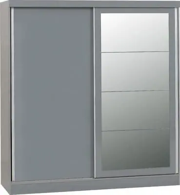 Nevada Grey Gloss 2 Door Double Sliding Wardrobe Bedroom Storage Furniture • £414.99