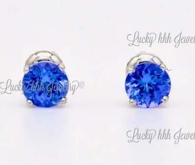 14k White Gold Stud Screwback Round Tanzanite Earring AAA 1.06 Carats USA 5mm • $250.75