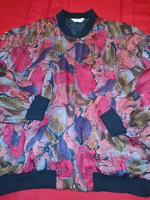 Vintage 90's GENELLI 100% Pure Silk Abstract Full Zip BOMBER JACKET Size XL • $49.99