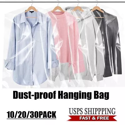 30Pcs Hanging Garment Clear Suit Cover Plastic Dry Cleaner Clothes Dress Bags US • $16.09