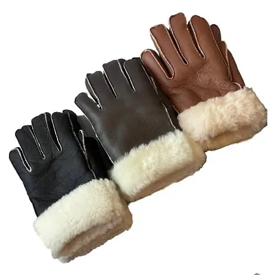 LEATHER FUR WARM GLOVES REAL GENUINE SHEEPSKIN SHEARLING LEATHER Winter S-2XL • $38