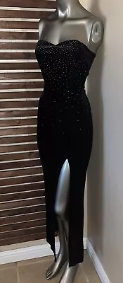 1980s 80s Vintage Black Velour Silver Glitter Sparkle Strapless Prom Dance Dress • $65