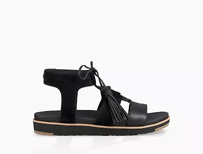 UGG Australia Gladiator Maryssa Sandals Size 7.5 Black Ankle Strap Tassel Suede • $39.99