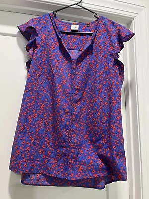 Cabi Cap Ruffle Sleeve Tank Size Medium Purple W/red Flowers NWT • $21