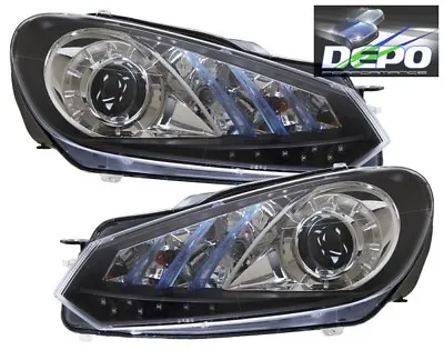 $314.95 • Buy Fit 10-12 Volkswagen Golf GTI Black Projector LED Head Lights Bi-Halogen DEPO