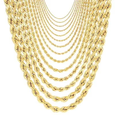 10K Yellow Gold 1.5mm-10mm Diamond Cut Rope Chain Necklace Mens Women 16 - 30  • $1923.98