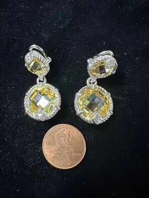 Judith Ripka ~ 925 Sterling Silver Yellow Citrine CZ Earrings ~ 18.7 Grams • $79.99