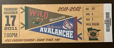 Minnesota Wild 11/17/2011 NHL Ticket Stub Vs Colorado Avalanche • $6.95