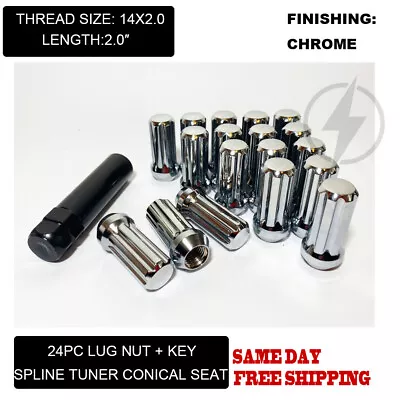 FIT FORD F150 EXPEDITION 2‘’ SPLINE TUNER LUG NUT CONICAL SEAT 14x2 CHROME 24PC • $24.29