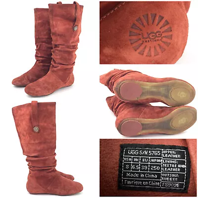 UGG Womens US 8 Rust Red Suede Leather Flat Highkoo Slouch Knee Boots 5765 $249 • $76.63