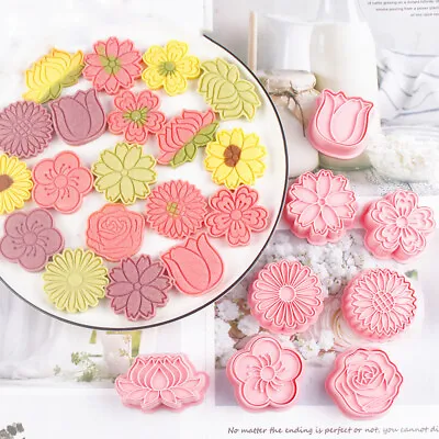 8Pcs Flower Shape Biscuit Cookie Plunger Cutter Cake Decorating Baking Mold • £5.99