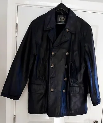 Lucky Brand Dungarees Vintage Men Black Leather Button Up Coat Size XL • £60