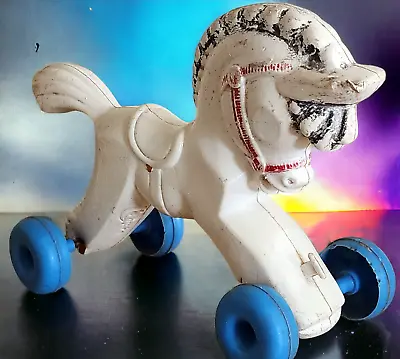 Vintage Empire Plastic Horse With Wheels Pull Toy Mini Ride On 6 Inch See Pic. • $16.99